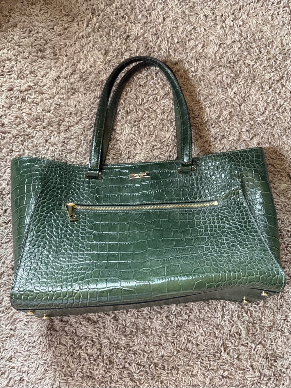 kate spade Emerald Green Croc-Embossed Leather Tote with Gold Hardware